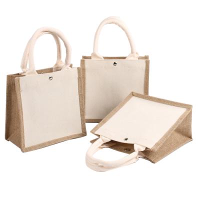 China Reusable Waterproof Jute Hessian Shopping Bag PE Handled Back Coating With Cotton Handle Stocks for sale