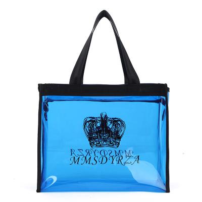 China Colorful Beach Handled Tote Bags Transparent Women Handbag Printing PVC Zipper Shopping Bag Custom Large for sale