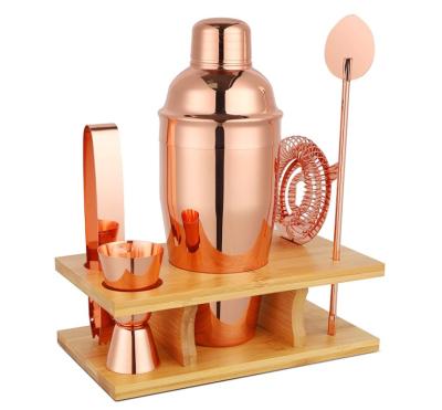 China Popular Amazon Most Popular 5pcs Copper Cocktail Shaker Set With Bamboo Stand for sale