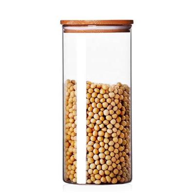 China Freshness Keeping Top Selling Coffee Bamboo Storage Canister Food Lid Jar Kitchen Glass Canister for sale