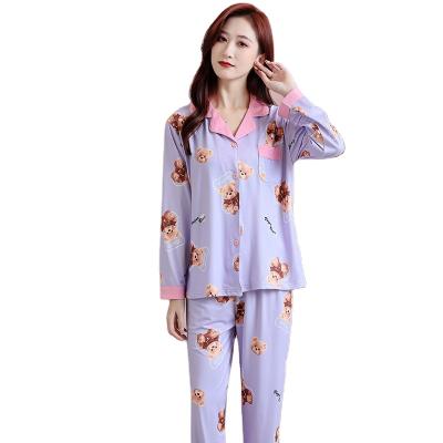 China New QUICK DRY Sheathed Lapel Women's Long Pants Pajamas Cartoon Printed Milk Silk Casual Women's Home Wear for sale