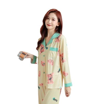 China QUICK-DRY casual girls cardigan spring and lapels autumn long sheathed pants women's home wear can wear pajamas suit for sale