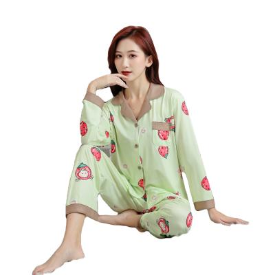 China New QUICK DRY Long V-neck Wrap Pants Cardigan Knitted Home Wear Casual Cartoon Printed Women's Pajamas for sale