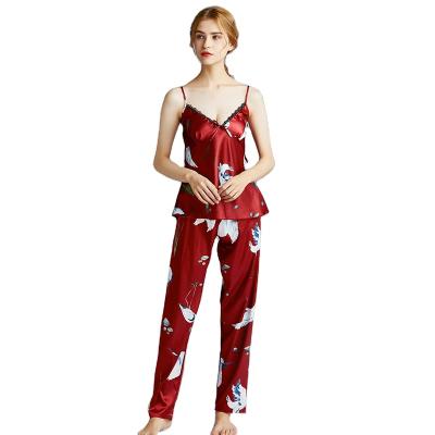 China QUICK DRY Suspender Pants Summer Two Piece Home Wear Ice Silk Women's Pajamas for sale