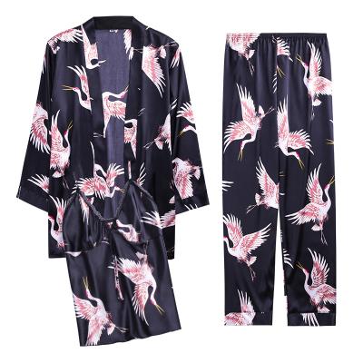 China QUICK DRY long dress spring pants and suspender summer three piece suit home clothes ice silk women's pajamas for sale