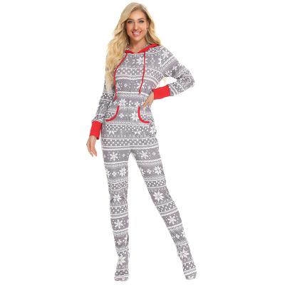 China Christmas thermal pajamas, snowflake home wear, women's casual long sleeve one-piece suit for family in autumn and winter for sale