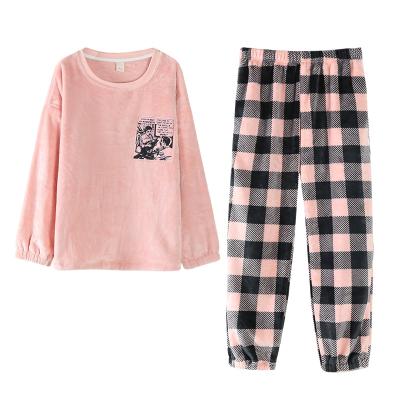 China Winter QUICK DRY Flannel Pants Girls Pajamas Bathing Home Suit Casual Sleeved Warm Two Piece Long Long for sale