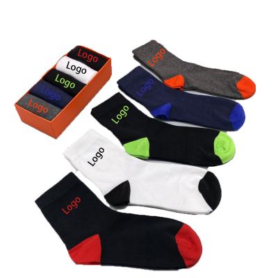 China Sporty Sleek Box Socks High Quality Men Male Cotton Sports Booties Luxury Designer Bright Colors 5 Pairs Crew Casual Socks for sale