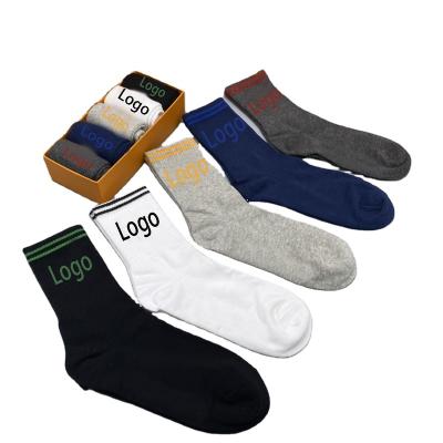 China Sporty Box Socks For Men's Officer Stylish Cotton Stripes Sports Sock With Gift Box Package Business Man Branded Casual Socks for sale