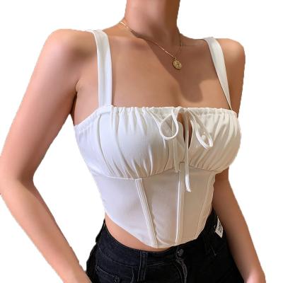 China Simple Hot Women Girls Satin Ins Sleeveless Fish Bone Slimming Vest Top Korean Western Street Girls Club Strap Sexy Corset Top for sale