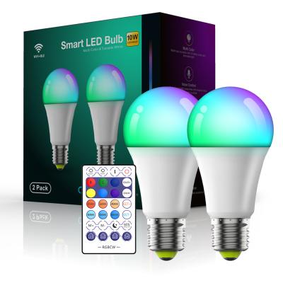 China 40m Alexa Google Home Voice Control 190-240v Smart Light Bulb RGB Wifi Smart Bulb 10w E27 B22 A60 LED Tuya Remote Control Smart Bulb for sale