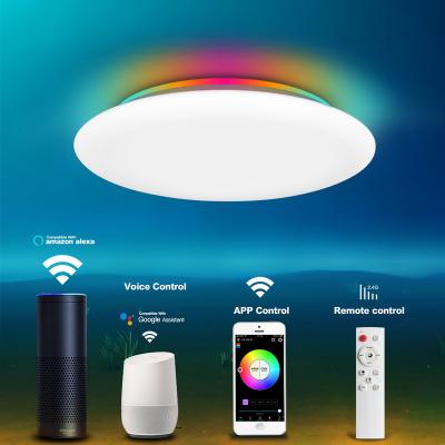 China Surface Mounted Round Shape 28W Dimmable Wifi Smart Voice Control Living Room Lamp RGB Ceiling Light for sale