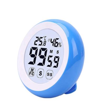 China Hot Selling Stocked Amazon Round Shape Kitchen Timer Count Up Count Down With Temperature & Humidity & Strong Magnet for sale