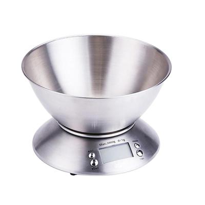 China LED Back Light 11lb/5kg Kitchen Scales Silver Stainless Steel Digital Food Cooking Scales With Detachable Mixing Bowl Te koop