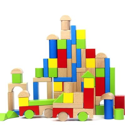 China 100pcs Solid Wooden Stackable Blocks Building Blocks Set Educational Toy 18x18x34cm for sale