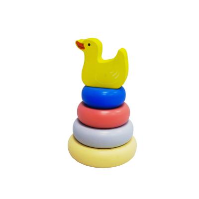 China Educational Wooden Duck Stacker Stacking Tower Toy with Rings 8.3x8.3x13.5cm for sale