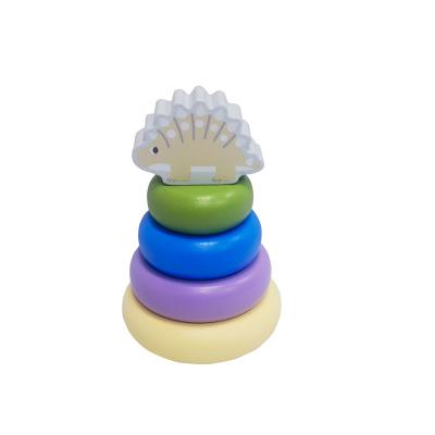 China Funny Stacker toy Wooden Stacking Ring Toys With Dinosaur Topper 8.3x8.3x13.5cm for sale