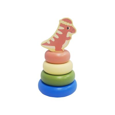 China Chunky Wooden Stacker wooden Blocks wooden stacking Ring Toys With Dinosaur design 8.3x8.3x13.5cm for sale