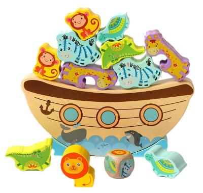 China Best selling balance animal game Wooden Boat Stacking Balance Block Puzzles for kids 22X14.5X2.5cm for sale