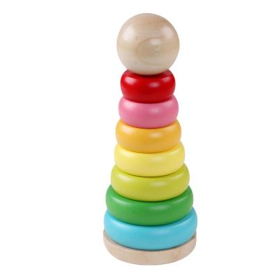 China Wooden rainbow stacker building blocks tumbler toy Toddler Learning Toys Rainbow Tower Stacking Toys 9X9X22cm for sale