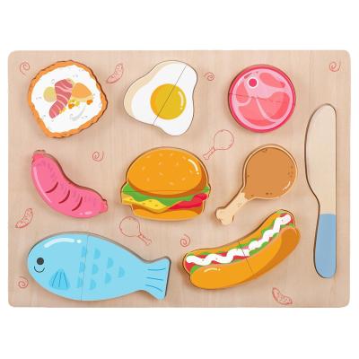 China Wooden Cutting Play magnetic meat fish Food Puzzle Toy Set Pretend Play Tableware puzzle with Knife For Kids cook 30x22.5x1.5cm for sale