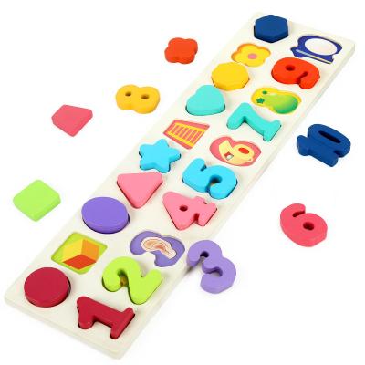 China Kids Montessori Educational Wooden Puzzle toy Children Busy Board 2 in 1 Shape puzzle Learning Number Toys Gifts 40x10.7x1.6cm for sale