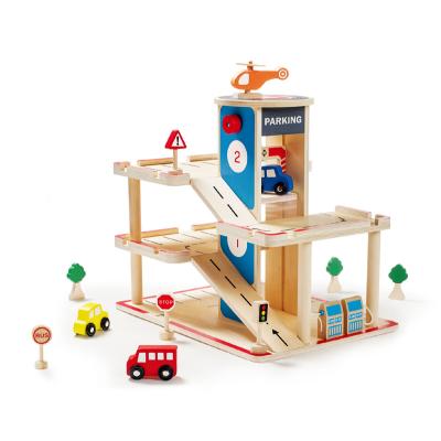 China Wooden Car Toy Wooden Garage Pretend Parking Lot Toy Educational Toy For Kids 48.5x33x7cm for sale