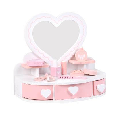 China Wooden desktop dressing up table pretend make up play toy with accessories for girls 37.5*10.5*33.5cm for sale