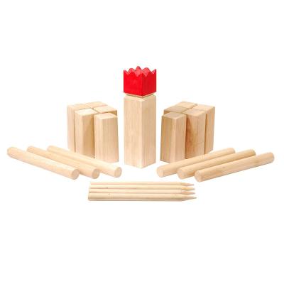 China Hardwood Kubb Game Set Outdoor Throwing Game with Red Crown Viking Chess Yard Garden Games 26x5.5x22cm for sale