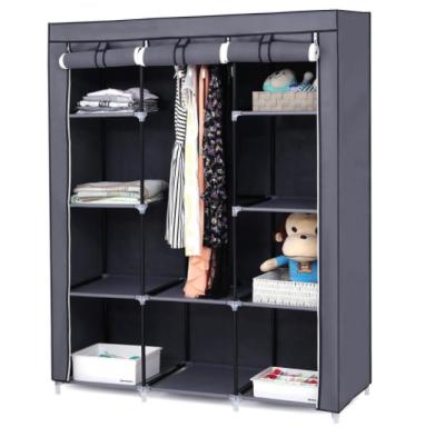 China Durable Portable Clothes Closet Wardrobe Nonwoven Fabric Storage Organizer 10 Shelves Garment Rack Gray for sale