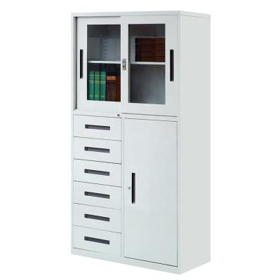 China Steel Filing Cabinet (Height) Adjustable Glass Door With 5 Drawers OEM Multi Function Filing Cabinet KD Frame Metal Steel Cupboard For Office for sale