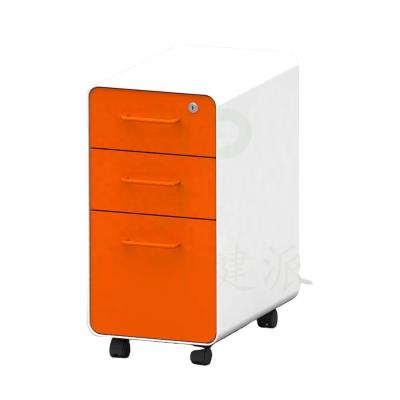 China 3 Drawer Slim Office Pedestal Filing Cabinet Steel Curved Mobile Furniture HD033 for sale