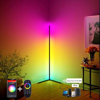 China App Modern Nordic Remote Control Vertical Color Changing RGB Multicolor Minimal Light Tripod Position Led Corner Floor Lamp for sale