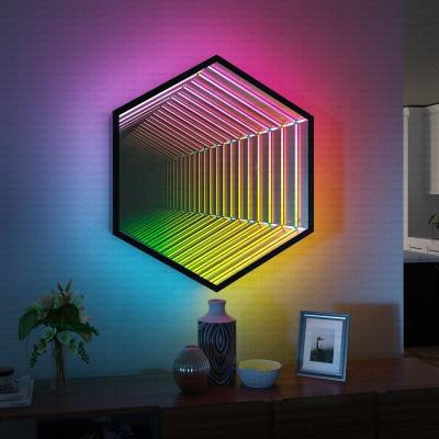 China Modern Customization Geometric Design Home Decoration RGB Color Changing Magic 3D Mirror Infinite Mirror LED Wall Lamp for sale