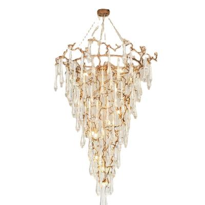 China Luxury Light Crystal Copper Tree Modern Hotel Villa Gold LED Antique Chandelier for sale