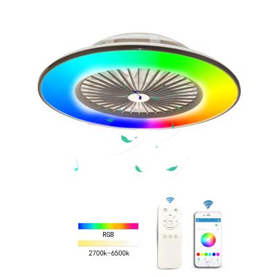 China Modern Modern Bedroom Lighting APP Stealth Frequency Conversion Mute RGB LED Smart Remote Control Ceiling Fan Light for sale