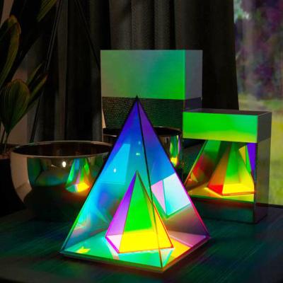 China Modern sungreen the simple modern geometric design bedroom decoration RGB LED pyramid table lamp Dropshipping for sale