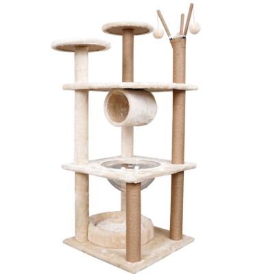 China Large Viable Wooden Climbing Cat Playhouse Pet House With Space Platform Scratcher Carefree Tower Cat Tree For Big Cats for sale