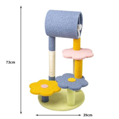 China Viable Flower Colorful Cat Tree Scratcher Toys Furniture Medium Size With Tunnel House Housing Perch Entertainment Playground for sale