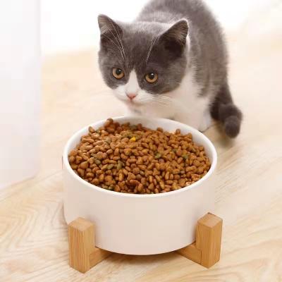 China 2021 Viable New Pet Feeding 850ml With Wooden Stand Ceramic Pet Food Bowl Cat Dog Water Bowl for sale