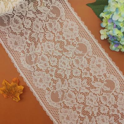 China Hot Selling Elastic Narrow Wide Knitting Lace Trim Lace Fabric 23cm Nylon Stretch Lace Factory Non Elastic Width Of Trim for sale