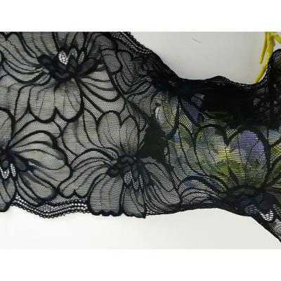 China New Style Elastic Lace Trim Breathable Nylon Spandex Pretty Black Flower Elastic Sexy Lace For Garment Clothes Underwear Lingeries for sale