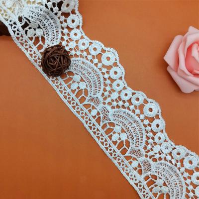 China C1186 embroidery milk cotton white trim silk water soluble lace polyester water soluble lace crocheted lace for garment for sale