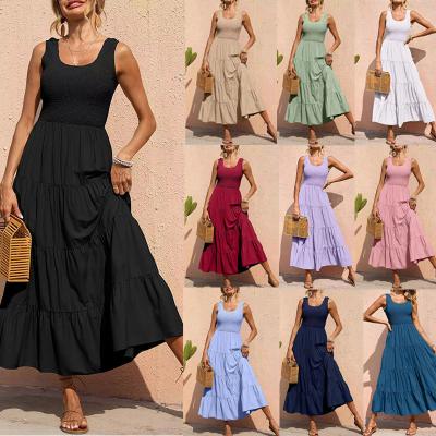 China Anti-Static Long Skirt Sleeveless Suspender Pleated Lady Elegant Plus Size Women's Big Swing Dress Women's Dresses for sale