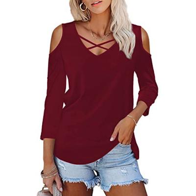 China Breathable Summer Chill Cross V-Neck Design Women's T-Shirt And Tunic Tops For Women for sale