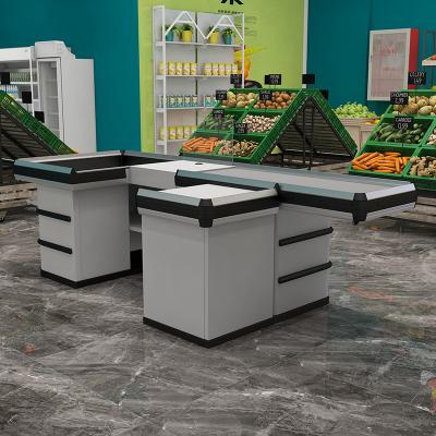 China Supermarket Hot Sale Supermarket Electric Cash Cashier Checkout Counter With Belt for sale