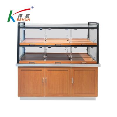 China Freestanding Design Bakery Furniture Wooden Double Sided Bread Display Stand / Bread Display Cabinet for sale