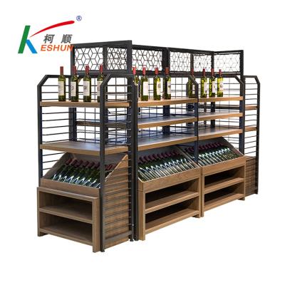 China 5 layers single side supermarket shelf supermarket store steel and wood wine display cabinet for sale for sale