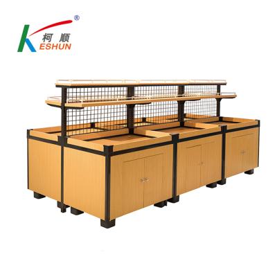 China Double Sided Wooden Nuts Racks Floor Rack Store Dry Goods Display Stand Storage Display Racks for sale