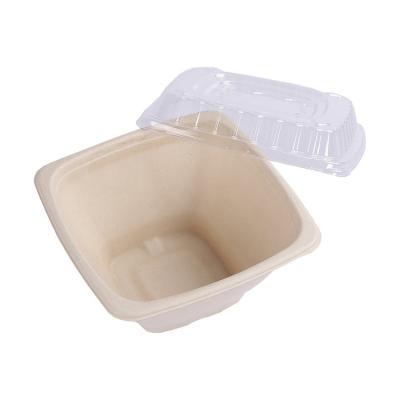 China 42oz Disposable Biodegradable Square Water Repellent Sugar Cane Bagasse Salad Bowl With Lid White Food Soup Bowl for sale